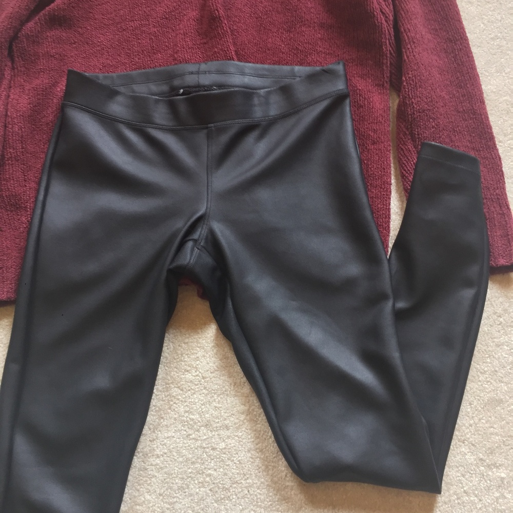 Express Shiny Black Leather Stretchy Leggings
